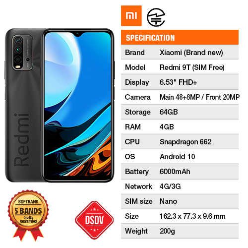 Xiaomi Redmi 9T +Softbank + SIM (unli ou voz) 20GB~150GB Dados